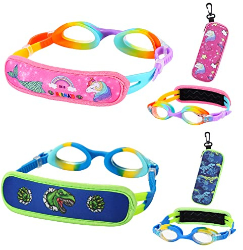 RUIGAO Kids Swim Goggles Age 2-6, Toddler Goggles No Hair Pull,UV Protection/Anti Fog/Padded HeadBand