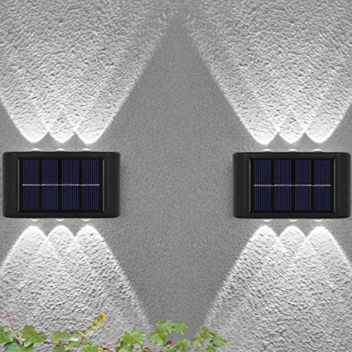 2 Pack Solar Wall Lights Outdoor, 6 LED Waterproof Solar Fence Lights Up and Down Wall Lamps for Garden Decoration, Fence, Yard, Front Door, Pathway (Bright White, 2 Pack)
