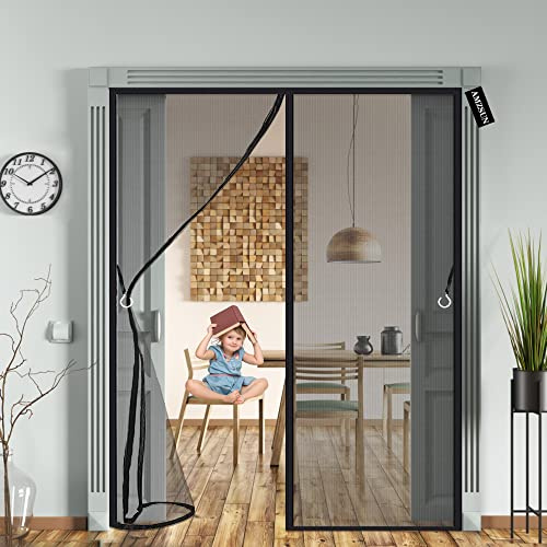 Magnetiska flugskärmar 150 x 230 cm sommarventilation håll borta från myggor, insekter - automatisk stängning Husdjurs- och barnvänlig för fönsterdörrar - Svart
