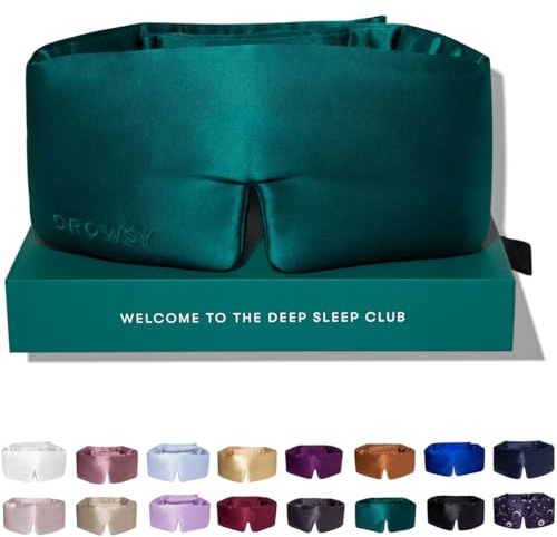 DROWSY Silk Sleep Mask. Face-Hugging, Padded Silk Cocoon for Luxury Sleep in Total Darkness (Green Sapphire)