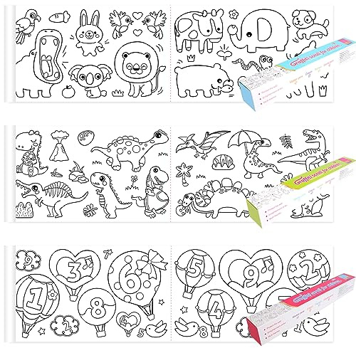 Towviy 3 Rollos Rollo de Papel para Colorear para Niños con Dibujo, Letra Números Animales dinosaurios papel de arte para dibujar colorear Juguetes de Pintura Educativos Tempranos (princesa)