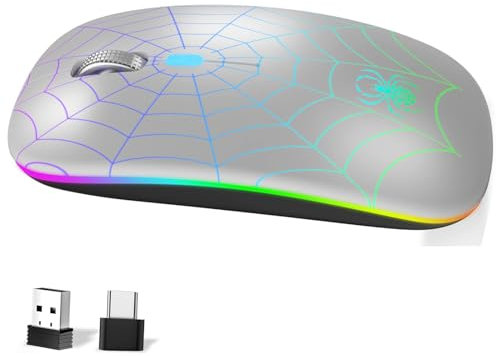 KARFUN Kabellose Maus Wiederaufladbar,2.4 GHz 1000–1600 DPI Verstellbar,LED ipad USB C Maus für Mac OS/Windows/Andriod/PC/Laptop/Computer,Ergonomisch Wireless Mouse (Silber)