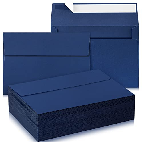 Harloon 100 Pcs A9 Invitation Envelopes 5.75 x 8.75 Inch Self Adhesive Wedding Invitation Envelopes Paper Greeting Card Envelope for Photos Letters Baby Shower Office 110 Gsm Paper(Navy Blue)