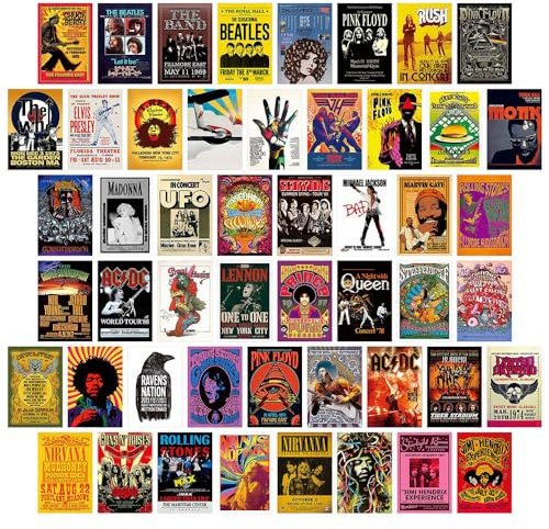 PóSter Art Deco,50 PCS PóSter EstéTico Collage De Pared De Portada De áLbum EstéTico Aesthetic Wall Collage Kit Collage de Pared Póster de Banda de Rock