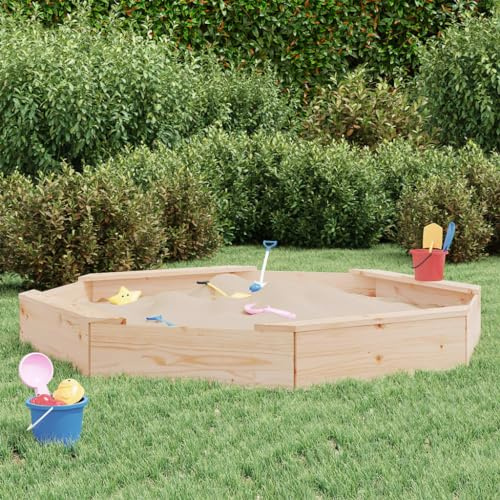 Gecheer Wood Sand pit Garden Sand Box Sandbox with Seats Octagon Solid Wood Pine