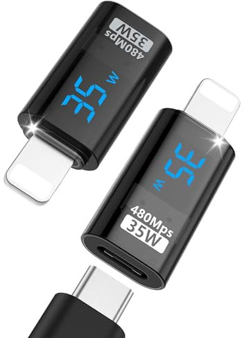 MoKo 35W USB C auf Lightning Adapter mit LED Display, USB C Buchse auf Lightning Stecker Adapter Schnellladung für iPhone 14/13/12/11 Pro Max, Pad Pro/Air 5/Mini 6, Pod Nano/Touch, Nicht für Audio/OTG