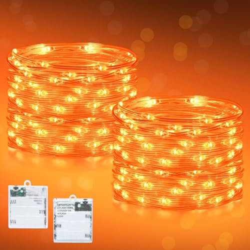 Dalugo 2 Pack 3M/10ft 30 LED Orange Halloween Fairy Lights with Timer, Battery Operated String Lights for Autumn Party Decorations, Fireplace, Home Decor