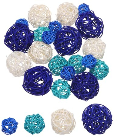 sourcing map 20 Pcs Vase Filler Decorative Balls, 2.4/2/1.6/1.2 Sapphire Blue/White/Sky Blue/Lake Blue Wicker Rattan Decor, Balls Bowl Fillers for Home Decor,Center Table