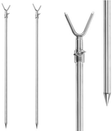 Banco de pesca de acero inoxidable: 75-135 cm, telescópico, soporte para caña, juego de 2