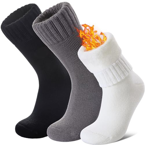 LANLEO Calcetines térmicos de invierno extra gruesos para mujer y hombre, con aislamiento térmico, para botas de esquí para clima frío, negro, blanco, gris (Black White Grey), Large