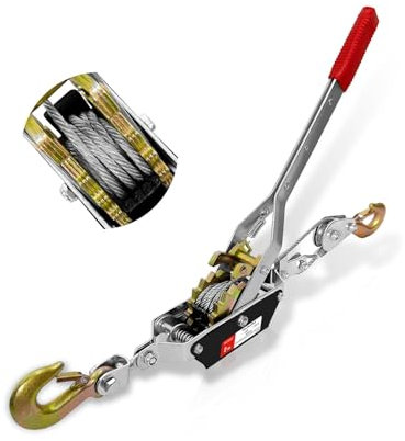 Cabrestante de tracción de 2 toneladas, extractor de cable de alta resistencia, extractor de cuerda de tracción, con 2 ganchos, cabrestante extractor para levantar, tirar, edificios, garajes, almacene