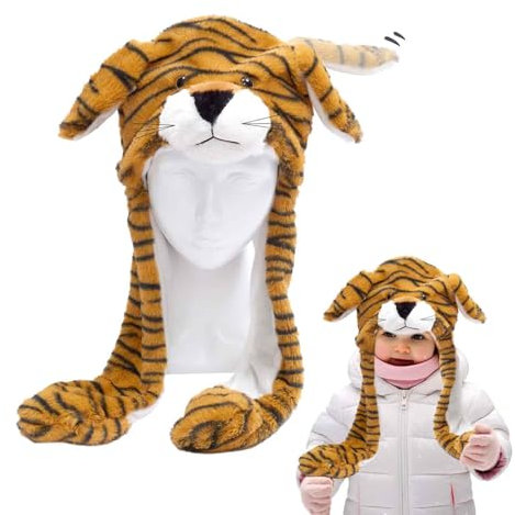 Shyllin Gorro Orejas Que Se Mueven, Gorro Conejo Mueve Orejas, Sombrero de Conejo con Orejas, Gorra de Conejo Adecuado para Fiesta de Disfraces, Fiesta de Navidad, Carnaval, Cosplay (tigre)
