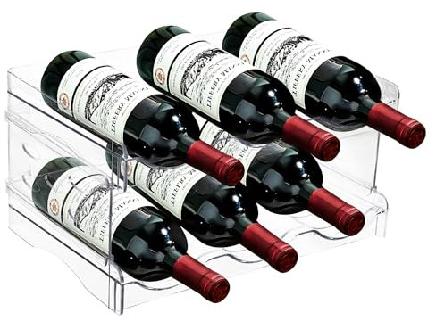 2 Set Portabottiglie Vino Impilabili – Supporto per Bottiglie Vino in Plastica, Contiene fino a 6 Bottiglie, Perfetto per Frigorifero, Armadio, Soggiorno e Cucina, Organizzatore per Bottiglie