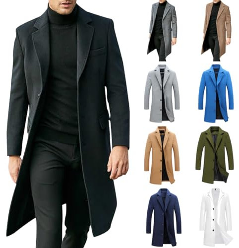 Black Friday Angebote 2024 Mantel Herren Lang Wintermantel Casual Trenchcoat Einfarbig Wollmantel mit Knöpfen Langarm Winterjacke Große Größen Jacke Woll Windbreaker Revers Übergangsjacke Wolljacke