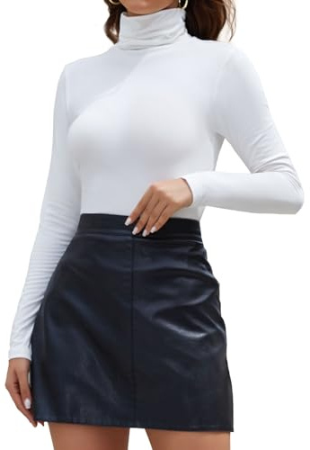 Joyshaper Women Turtleneck Tops Ladies Long Sleeve Roll Neck T-Shirts Jumpers High Neck Blouses Casual Plain Tee White,S