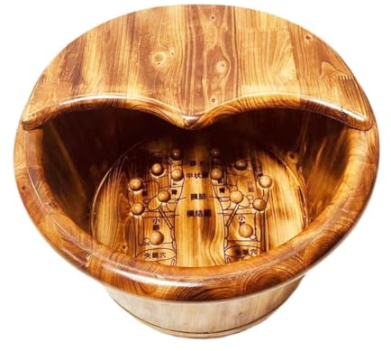 Milageto Foot Bath Tub Massage Feet Bath Soaking Tub Foot Wash Bucket Multifunctional Round Wooden Foot Soaking Barrel for Gift Home, 26cmx40cm