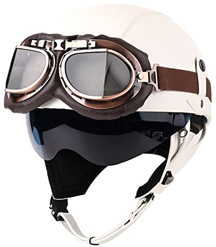 Byroads Halbhelm, Retro Jethelm, Mopedhelm Herren, Halbschalenhelm mit ECE Zertifizierung, Erwachsen Unisex Sturzhelm mit Schutzbrille für Cruiser, Chopper, Biker, Moped (55~62CM)