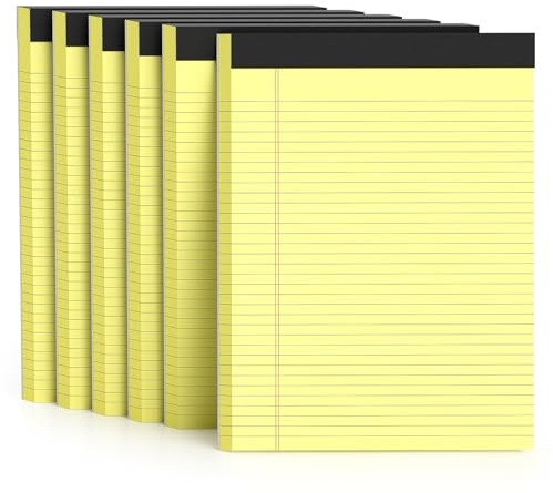 AILZFEI 300 Fogli Blocchi Legali Gialli 8,5 x 11 Carta a Righe Universitarie Confezione da 6 Blocchi per Appunti a Righe Strette 50 Fogli per Blocco Note Perforato Blocco di Scrittura Resistente Dorso