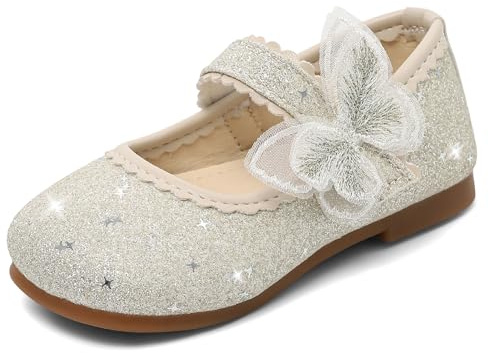 MK MATT KEELY Zapatos Princesa Niñas Bailarina Vestir Brillante para Fiesta Ballet Flats,Plateado,26EU(CN28)