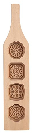 BONKZEBU Moule à Gâteau de Lune, 4 Fleurs Biscuits à Biscuits Sculptés en Bois, Moule à Gâteau de Lune Pâte en Bois Faisant des (N ° 1 Fleur quatre modèles consécutifs)