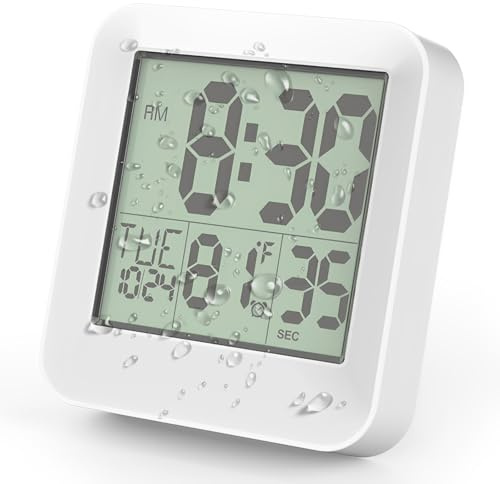 ALLOMN Orologio digitale da bagno, impermeabile, timer con conto alla rovescia, indicatore di temperatura, orologio da bagno, orologio da doccia con ventosa e occhiello di sospensione, supporto per