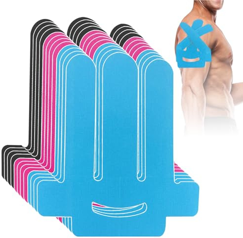 12 Pièces Bandes de Kinésiologie pour Épaule, Strap Sport Prédécoupées Tape Kinesiologie Épaules Élastiques et Imperméables Kinesio Tape pour Douleurs au Epaule