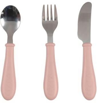BÉABA, Set de 3 Couverts Enfant d'Apprentissage - Inox - 2ème Âge, Dès 12 mois - Prise en main facile pour Bébé, Barbe à papa