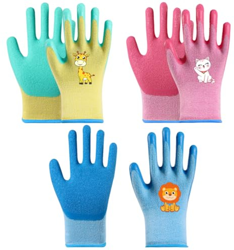 Luxorium 3 paia di guanti giardinaggio bambini dai 9 ai 12 anni, guanti da lavoro per bambini con motivi di animali carini, guanti protettivi per giardino, spiaggia e fai da te