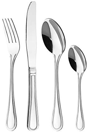 OTTO KONING Frankfurt Bestickset 24 Delar för 6 Personer i Silver | 6 knivar, 6 gafflar, 6 skedar, 6 teskedar, rostfritt stål 18/0 i silver, spegelblank yta, diskmaskinssäkert