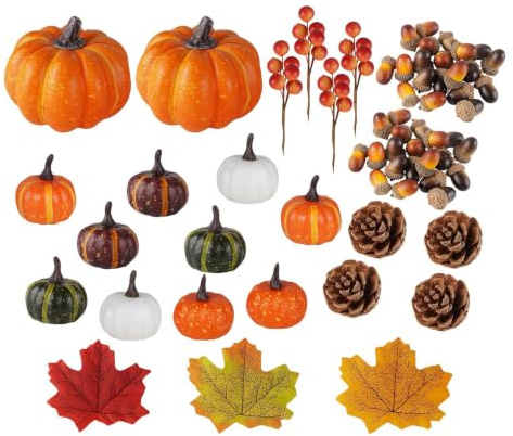 Artificiella Pumpor 162 Stycken Verklighetstrogna Skördeblad, Och Kottar | Höst Set Med Konstgjorda Höstpumpor För , Fönsterbräda Och Matbord, Samt Och Blomsterkransar