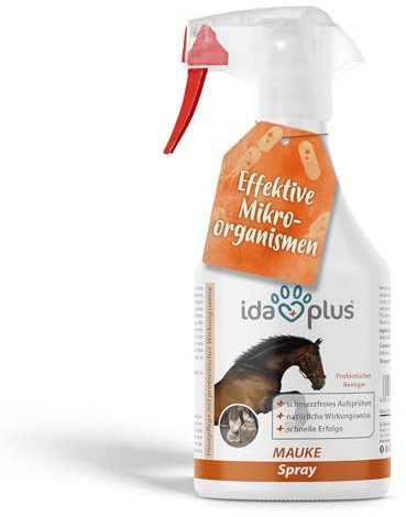 Ida Plus Mauke Spray für Pferde 500 ml - schnelle Hilfe bei Mauke, Strahlfäule & Ekzemen - Mauke Mittel mit effektiven Mikroorganismen - rasche Linderung, hautfreundliche & schmerzfreie Hufpflege