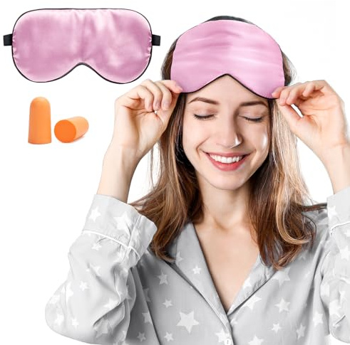 Viedouce Antifaz Dormir, Avion Mascara Dormir, Adultos Seda Mascara Ojos Dormir, Antifaz Niños Hombre Mujer Ergonomico 100% Anti-Luz Natural Seda Máscara de Sueño Noche Correa, Rosa