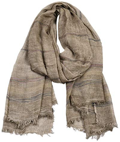Kangqifen Unisex Soft Striped Scarf with Tassels Cotton Linen Solid Color Scarves 75 x 35 inch