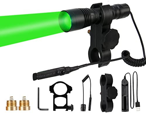 LUMENSHOOTER S2plus Premium Scope Mounted Hunting Light Kit, Interchangeable Green Red White LED Modules, High Power Zoomable Flashlight Torch for Coyote, Predator, Varmint, Coon& Hog