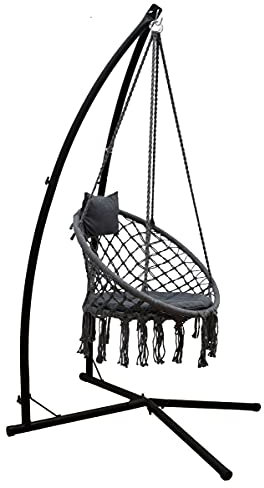 AMANKA 215 cm Marco de Silla Colgante con Sillón Macramé - Estructura Metálica hasta 120 kg