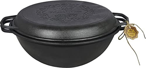 MAYSTERNYA Dutch Oven aus Gusseisen – Kochen im Freien – Grillauflauf aus Gusseisen – Schwarz (12 Liter)
