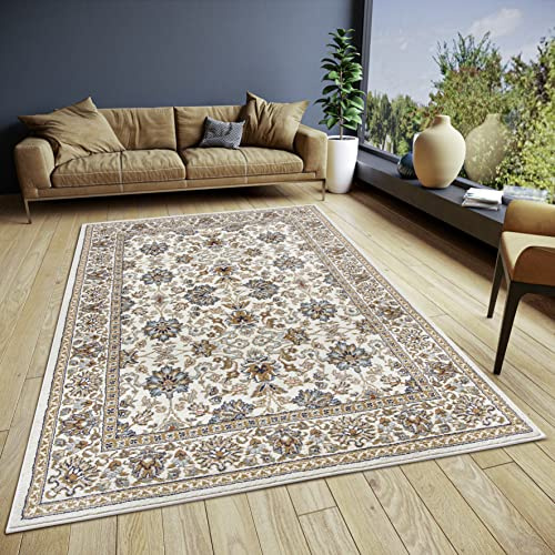 Hanse Home Saraceni - Tappeto orientale classico a trama fitta con ornamenti e motivi floreali, morbido pelo corto, per camera da letto, sala da pranzo, soggiorno, corridoio, crema, 120 x 170 cm