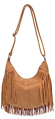 PORRASSO Fransen Umhängetasche Damen Schultertasche Beuteltasche Hobo Taschen PU Handtasche für Reisen Arbeit Täglichen Gebrauch Braun