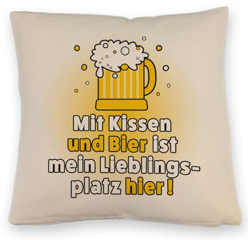 speecheese Mit Kissen mit Leinenoptik und Bier ist Mein Lieblingsplatz Hier Kissen mit Leinenoptik tolles DekoKissen mit Leinenoptik zum Geburtstag für Liebhaber von Bier Weißbier Weizen