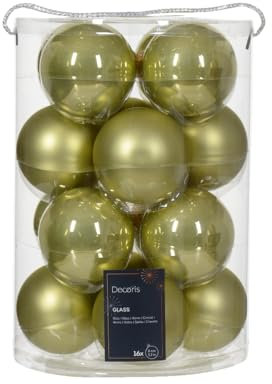Christbaumkugeln Pistazie grün glänzend & matt - 16 Stück Glas 8 cm Durchmesser - 16 STK. a 8 cm