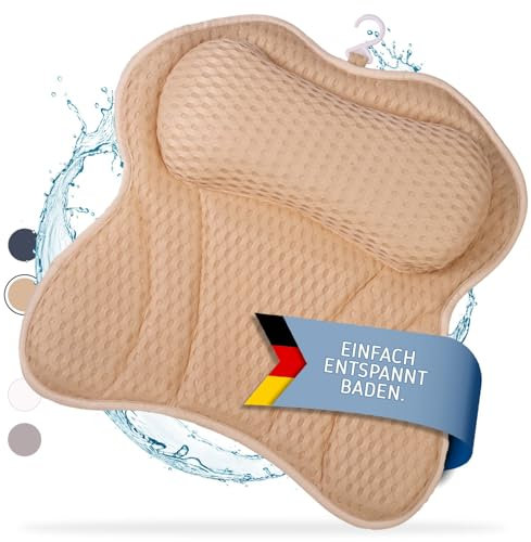 Toniamo Badewannenkissen | Premium Badekissen für Badewanne mit Kopfstütze & Nackenstütze | Kissen ideal als Badewannen Nackenkissen & Kopfkissen | Ergonomisches Wannenkissen mit Saugnäpfen, Weiß