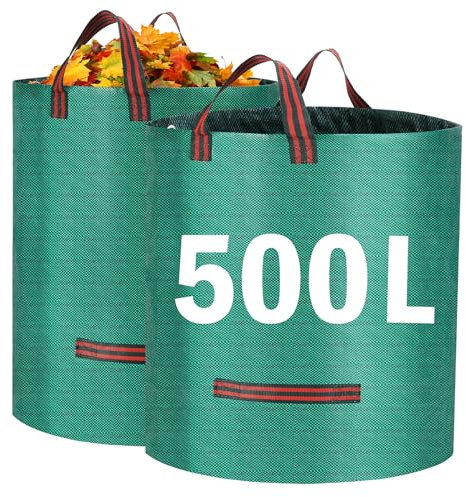 Heavy Duty Garden Waste Bags, 500 Litre Large Garden Bag with Handles, Reusable Builders Bags Refuse Rubbish Bag, Waterproof Garden Green Waste Sack for Plant Leaf Trash Debris