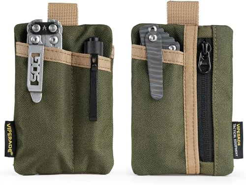 VIPERADE VE29 Mini EDC Pouch Mini Bag Organizer con 4 tasche, Piccolo EDC Pocket Organizer Mini Borsa multiuso Portachiavi Piccolo Portafoglio da uomo Zaino piccolo Borsa aggiuntiva(Verde+Cachi)