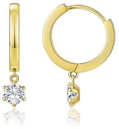 KRKC&CO Gold Ohrringe & Creolen mit Anhänger | Silber 925 Hängend Klappcreolen mit 4mm Designsteinen | Hypoallergene Baumeln Ohrhänger für Damen, 15mm Huggie | Geburtstagsgeschenk für Frau & Mädchen