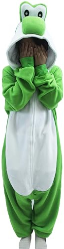 LAKIGURUMI Adult Unisex Five Colors Yoshi Women's Fleece Pajamas Unisex Animal Onesies Novelty Pyjamas Nightwear Halloween Homewear OnePiece Cosplay Costume Loungewear (Green, XL)