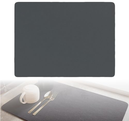 Alfombrilla Escurreplatos Super Absorbente de 50 x 40 cm, Antideslizante, Ideal para Cocina, Cafeteras y Bares, Protege Encimeras, Esterilla de Secado Rápido y Fácil de Limpiar - Color Gris Oscuro