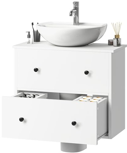 YITAHOME Mueble de baño, Armario de Lavabo montado en la Pared con 2 cajones, Armario de Almacenamiento con Base de tocador con Corte en Forma de U, para baños, apartamento, hogar, Color Blanco
