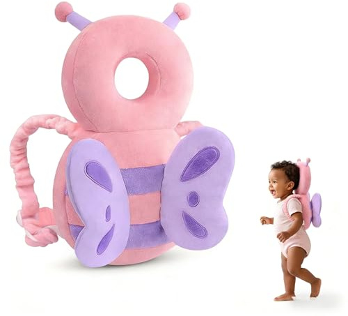 Cuscino Neonato AUEJACKY Cuscino Bambini, Caschetto Neonato Anticaduta, Per Bambini Che Imparano A Gattonare E Camminare, Cuscino Di Sicurezza Regolabile－Farfalla Rosa (K)