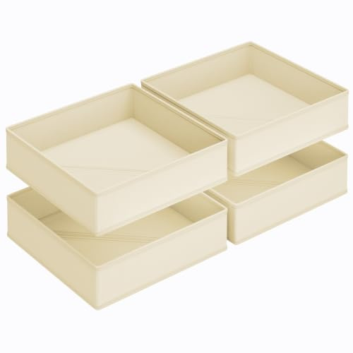 DIMJ Beige Large Drawer Organiser, 4 Pack Wardrobe Storage Cubes | Breathable Fabric Clothes Divider Foldable Draw Boxes for Socks, Underwear, Blankets, Baby Clothing, Jeans, Bedroom Chest