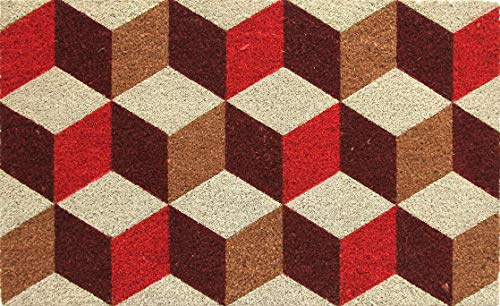 Coco&Coir Door Mat | Natural Coir | Non-Slip | Thick Coir | Premium Quality | Rubber Backed | Eco-Friendly | Indoor | Outdoor | Heavy Duty | Entrance Door Mat | 45 x 75 cm (Vintage Cubes)